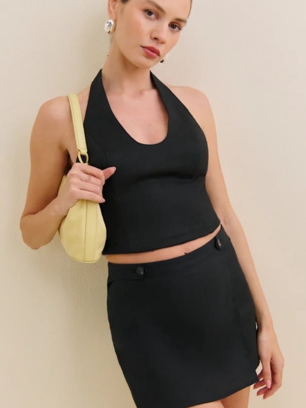 Reformation Black Linen Halter Top